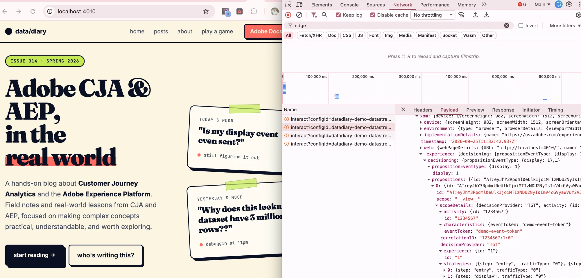 Display event payload in the Chrome DevTools Network tab